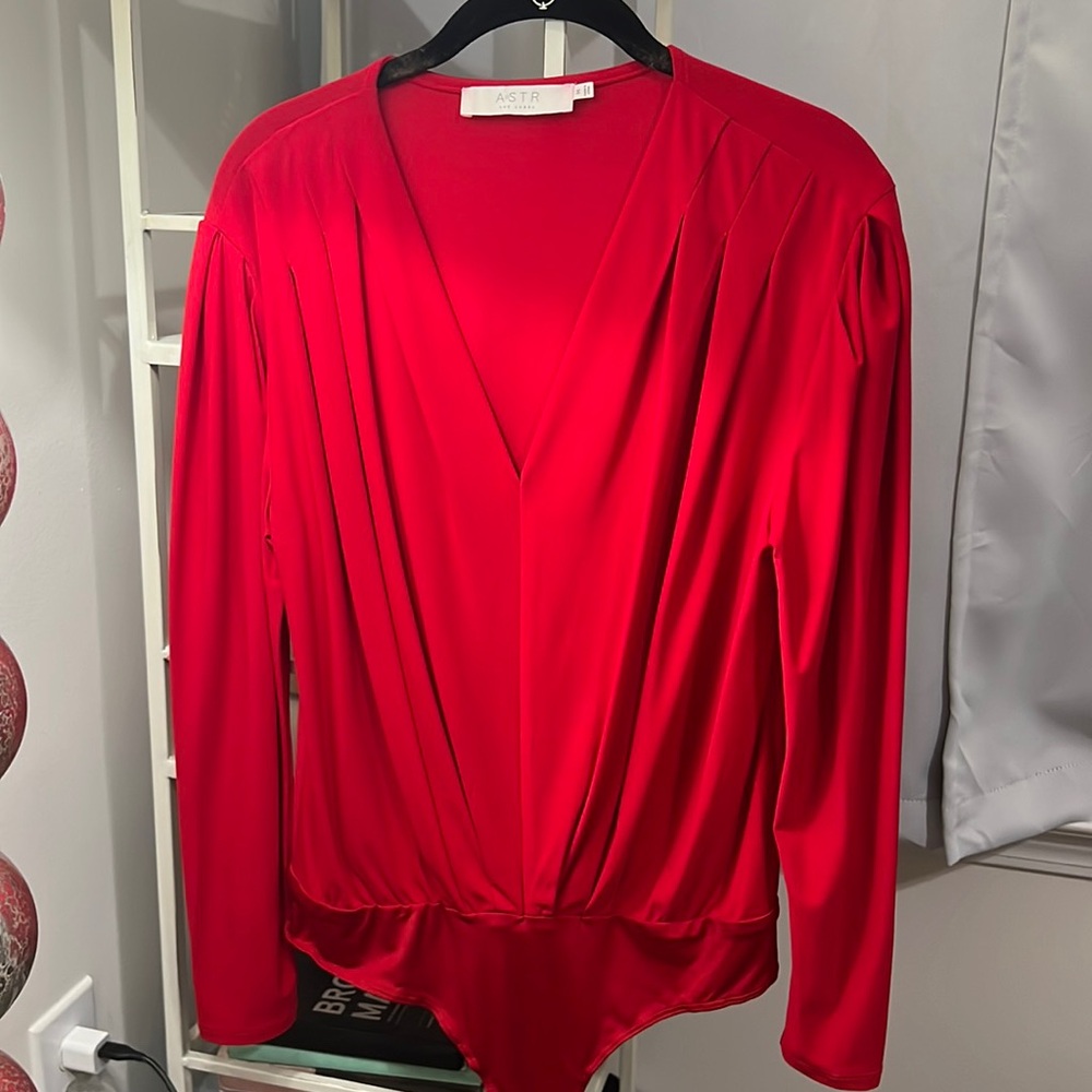 ASTR the label Red Long Sleeve Bodysuit